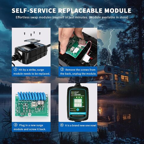 30 AMP RV Surge Protector ، FesticReamy 8500J Circuit Analyzer with Waterproof Cover RV Plug Pluge Adapter Protector for Camping Travel Trailers (P5-30A) in Kuwait