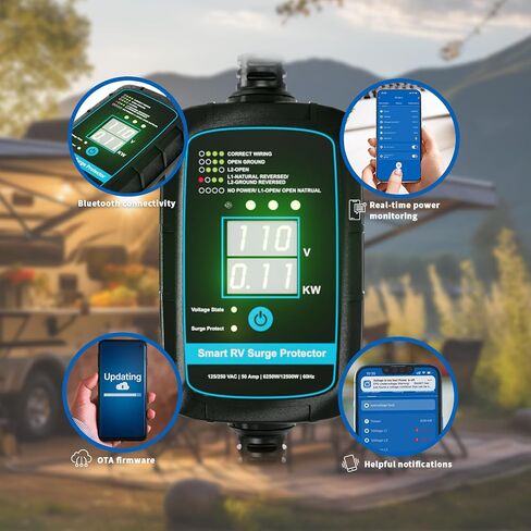 30 AMP RV Surge Protector ، FesticReamy 8500J Circuit Analyzer with Waterproof Cover RV Plug Pluge Adapter Protector for Camping Travel Trailers (P5-30A) in Kuwait