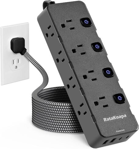 10 Ft Surge Protector Power Strip - 8 Widely AC Outlet 4 USB Ports(2 USB C), Flat Plug Extension Cord with Multiple Outlets, Individual Switches, Desk Extender for Dorm, Home, Office Essentials, 1400J in Saudi Arabia