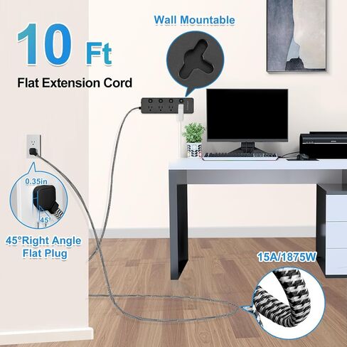 10 Ft Surge Protector Power Strip - 8 Widely AC Outlet 4 USB Ports(2 USB C), Flat Plug Extension Cord with Multiple Outlets, Individual Switches, Desk Extender for Dorm, Home, Office Essentials, 1400J in Saudi Arabia