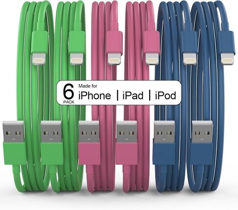 كبل Qiruoz Lightning Cable 6 عبوات [Apple MFI معتمد] مجموعة شاحن iPhone - 3/6/10 قدمًا من الأسلاك الشحن السريعة النايلون المضفرة لـ iPhone 14/13/11/11/x/8/7/plus/pro/max ، iPad ، iPod (Black/Gray/Orange) in Kuwait