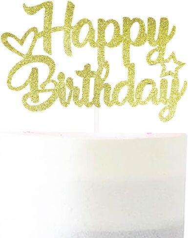 Blue & Silver Glitter "Happy Birthday" Topper - Plitter Paper & Stick - جاهز للاستخدام in Saudi Arabia