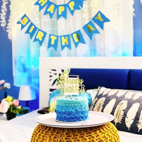 Blue & Silver Glitter "Happy Birthday" Topper - Plitter Paper & Stick - جاهز للاستخدام in Saudi Arabia