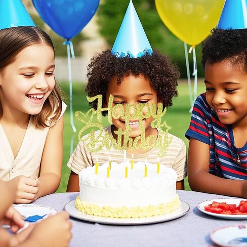 Blue & Silver Glitter "Happy Birthday" Topper - Plitter Paper & Stick - جاهز للاستخدام in Saudi Arabia