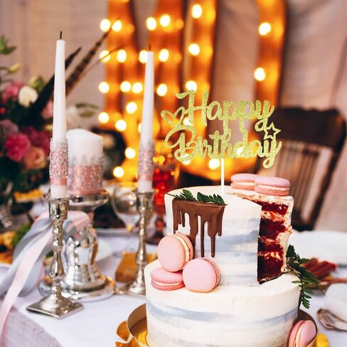 Blue & Silver Glitter "Happy Birthday" Topper - Plitter Paper & Stick - جاهز للاستخدام in Saudi Arabia