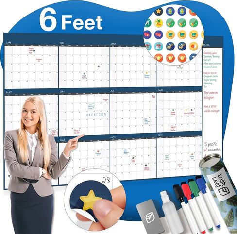 Extra Large Wall Calendar - 48"x74" - Full Year 12-Month Big Whiteboard for Office, Home and School - Giant, Laminated, Dry Erase & Reusable in Saudi Arabia
