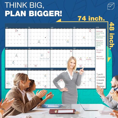 Extra Large Wall Calendar - 48"x74" - Full Year 12-Month Big Whiteboard for Office, Home and School - Giant, Laminated, Dry Erase & Reusable in Saudi Arabia
