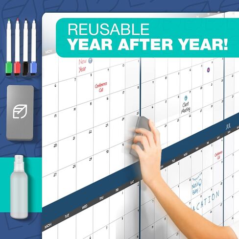 Extra Large Wall Calendar - 48"x74" - Full Year 12-Month Big Whiteboard for Office, Home and School - Giant, Laminated, Dry Erase & Reusable in Saudi Arabia
