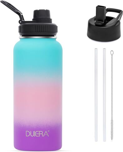 DUIERA 32 oz Water Bottle with Straw, Insulated Water Bottle with Lid, Stainless Steel Water Bottle Leak Proof & BPA Free, Portable Sports Bottle, Blue and Green in Saudi Arabia