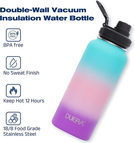 DUIERA 32 oz Water Bottle with Straw, Insulated Water Bottle with Lid, Stainless Steel Water Bottle Leak Proof & BPA Free, Portable Sports Bottle, Blue and Green in Saudi Arabia