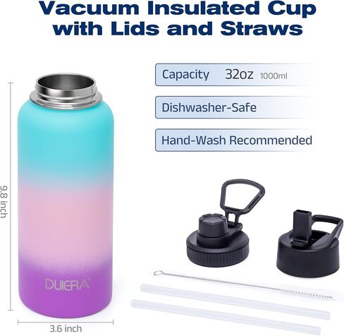 DUIERA 32 oz Water Bottle with Straw, Insulated Water Bottle with Lid, Stainless Steel Water Bottle Leak Proof & BPA Free, Portable Sports Bottle, Blue and Green in Saudi Arabia
