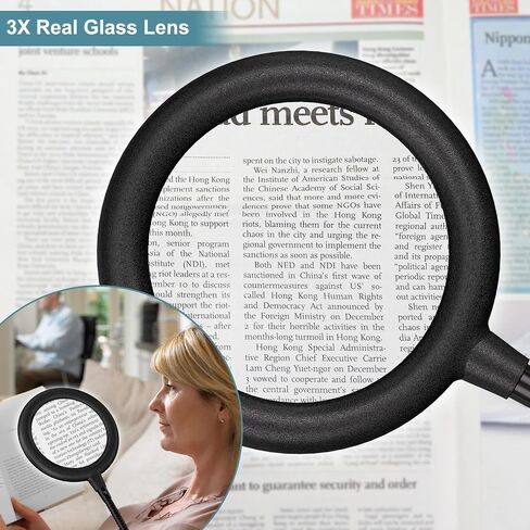 5X Rechargeable Magnifying Glass with Light and Stand, Dimmable Lighted Magnifying Lamp Glass for Reading, Close Work, Hobbies, Crafts - White in Kuwait