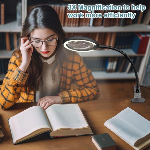 5X Rechargeable Magnifying Glass with Light and Stand, Dimmable Lighted Magnifying Lamp Glass for Reading, Close Work, Hobbies, Crafts - White in Kuwait