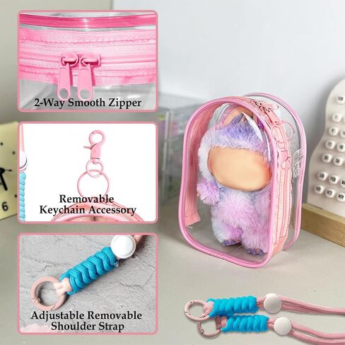 Clear Bag for Blind Box Plush Mystery Box Display Case Protective Case Cover Clear Figure Display Bag Carrying Cases for 5.9inch Blind Boxes Keychain Collectibles Plush Doll Figure No Dolls (Pink) in Saudi Arabia