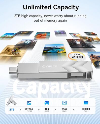 ORICO 1TB Portable Solid State Drive, 1050MB/s Dual-Port Rotating Metal External SSD with 90° Click-Stop, Reliable Storage for iPhone 16, 15 Series, Type-C Smartphone, Mac, Audio, Vehicle - A101 in Saudi Arabia