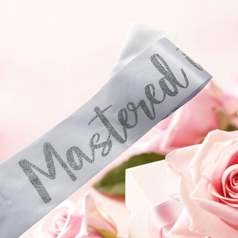 أتقن التخرج فئة SASH من 2025 GLITTER SATIN SASH للماجستير تهانينا زخارف الخريجين لوازم الحفلات ، الأزرق الأبيض in Saudi Arabia