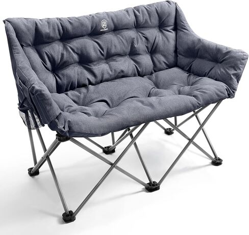 EVER ADVANCED Extra Large Double Camping Chair for Adults, Family Size Padded Folding Camping Love Seat Bench with Side Pocket Portable Camping Couch, Two Person Heavy Duty Folding Outdoor Chair in Kuwait