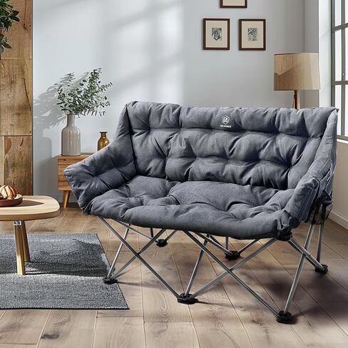 EVER ADVANCED Extra Large Double Camping Chair for Adults, Family Size Padded Folding Camping Love Seat Bench with Side Pocket Portable Camping Couch, Two Person Heavy Duty Folding Outdoor Chair in Kuwait