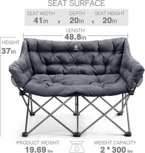 EVER ADVANCED Extra Large Double Camping Chair for Adults, Family Size Padded Folding Camping Love Seat Bench with Side Pocket Portable Camping Couch, Two Person Heavy Duty Folding Outdoor Chair in Kuwait