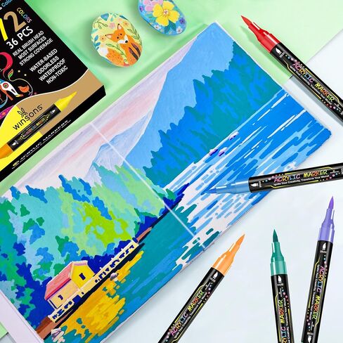 48 Colors Dual Tip Acrylic Paint Pens Markers, 24 Set Permanent Acrylic Paint Pens, Waterproof, Quick-Dry, Ideal for Rock Painting, Canvas, Glass, Wood, Ceramic, DIY Crafts & Art Supplies in Saudi Arabia