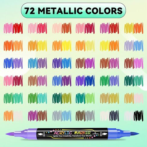 48 Colors Dual Tip Acrylic Paint Pens Markers, 24 Set Permanent Acrylic Paint Pens, Waterproof, Quick-Dry, Ideal for Rock Painting, Canvas, Glass, Wood, Ceramic, DIY Crafts & Art Supplies in Saudi Arabia