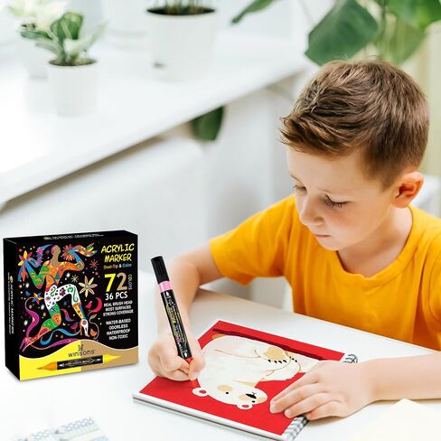 48 Colors Dual Tip Acrylic Paint Pens Markers, 24 Set Permanent Acrylic Paint Pens, Waterproof, Quick-Dry, Ideal for Rock Painting, Canvas, Glass, Wood, Ceramic, DIY Crafts & Art Supplies in Saudi Arabia