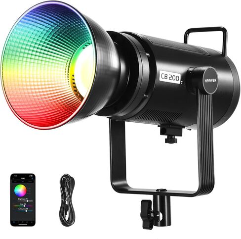 NEEWER 200W RGBWW COB LED Video Light with Diffuser, APP/2.4G 360° Color 2500K-7500K 23000lux/m Bowens Metal Shell Silent Continuous Output Lighting TLCI/CRI97+ for Photography Video Recording, CB200C in Kuwait