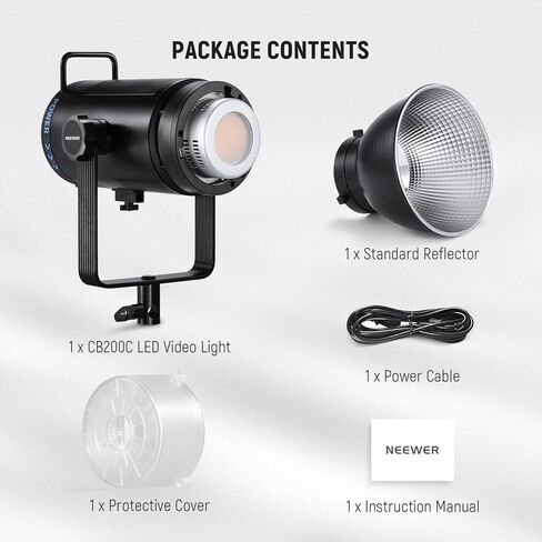 NEEWER 200W RGBWW COB LED Video Light with Diffuser, APP/2.4G 360° Color 2500K-7500K 23000lux/m Bowens Metal Shell Silent Continuous Output Lighting TLCI/CRI97+ for Photography Video Recording, CB200C in Kuwait
