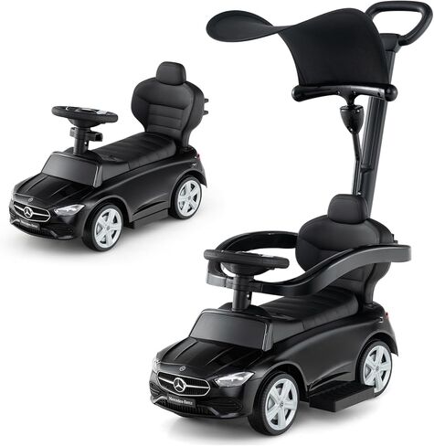 Costzon Push Car for Toddlers, 3 in 1 Mercedes Benz Stroller Sliding Walking Car w/Canopy, Handle, Safety Bar, Horn Sound, Underneath Storage, Foot-to-Floor Ride On Toy for Boys & Girls (Pink) in Saudi Arabia