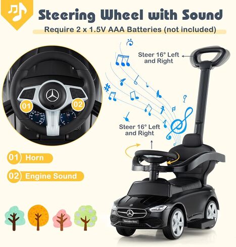 Costzon Push Car for Toddlers, 3 in 1 Mercedes Benz Stroller Sliding Walking Car w/Canopy, Handle, Safety Bar, Horn Sound, Underneath Storage, Foot-to-Floor Ride On Toy for Boys & Girls (Pink) in Saudi Arabia