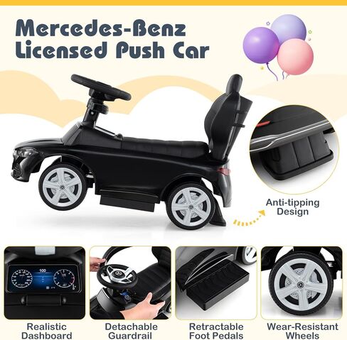 Costzon Push Car for Toddlers, 3 in 1 Mercedes Benz Stroller Sliding Walking Car w/Canopy, Handle, Safety Bar, Horn Sound, Underneath Storage, Foot-to-Floor Ride On Toy for Boys & Girls (Pink) in Saudi Arabia