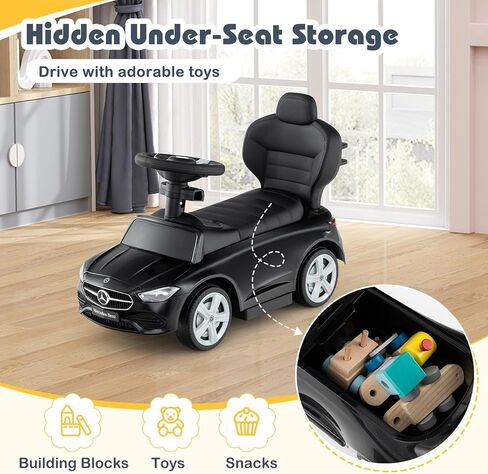 Costzon Push Car for Toddlers, 3 in 1 Mercedes Benz Stroller Sliding Walking Car w/Canopy, Handle, Safety Bar, Horn Sound, Underneath Storage, Foot-to-Floor Ride On Toy for Boys & Girls (Pink) in Saudi Arabia