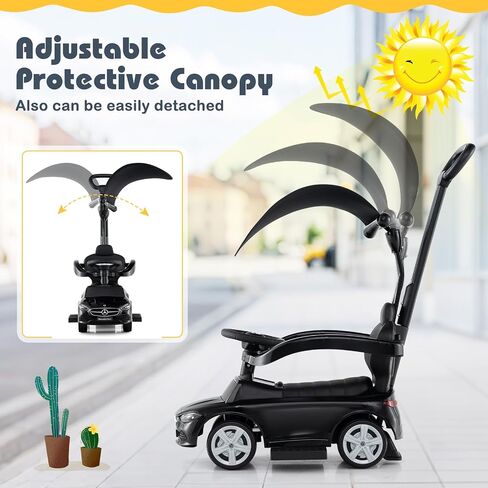 Costzon Push Car for Toddlers, 3 in 1 Mercedes Benz Stroller Sliding Walking Car w/Canopy, Handle, Safety Bar, Horn Sound, Underneath Storage, Foot-to-Floor Ride On Toy for Boys & Girls (Pink) in Saudi Arabia