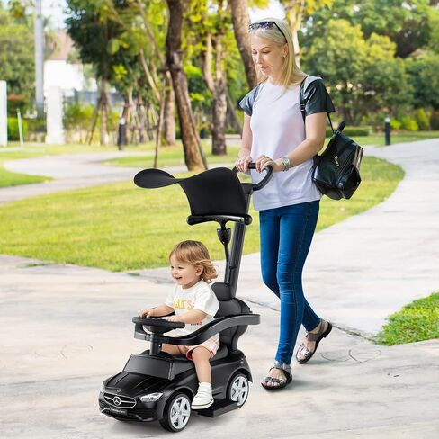 Costzon Push Car for Toddlers, 3 in 1 Mercedes Benz Stroller Sliding Walking Car w/Canopy, Handle, Safety Bar, Horn Sound, Underneath Storage, Foot-to-Floor Ride On Toy for Boys & Girls (Pink) in Saudi Arabia
