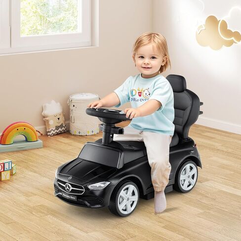 Costzon Push Car for Toddlers, 3 in 1 Mercedes Benz Stroller Sliding Walking Car w/Canopy, Handle, Safety Bar, Horn Sound, Underneath Storage, Foot-to-Floor Ride On Toy for Boys & Girls (Pink) in Saudi Arabia