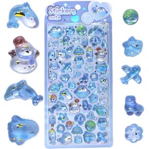 Cute 3D Puffy Stickers, Kawaii Penguin Octopus Starfish Jellyfish Transparent Epoxy Stickers, Glitter Bubble Raised Stickers for Journaling Scrapbooking Phone Case Water Bottle Crafts Decorative in Saudi Arabia