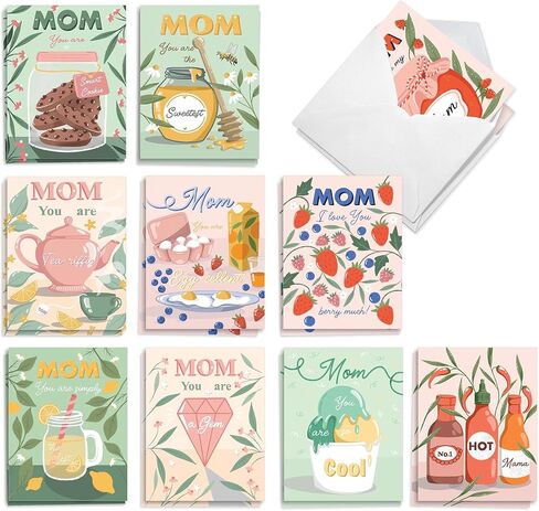 The Best Card Company - 20 Assorted Mother's Day Humor Cards Boxed Stationary Set, with Envelopes (4 x 5.12 Inch) - Loving Small Note Card Set - Mom Notes AM3138MDG-B2x10 in Kuwait