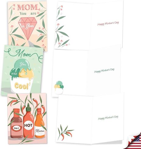 The Best Card Company - 20 Assorted Mother's Day Humor Cards Boxed Stationary Set, with Envelopes (4 x 5.12 Inch) - Loving Small Note Card Set - Mom Notes AM3138MDG-B2x10 in Kuwait