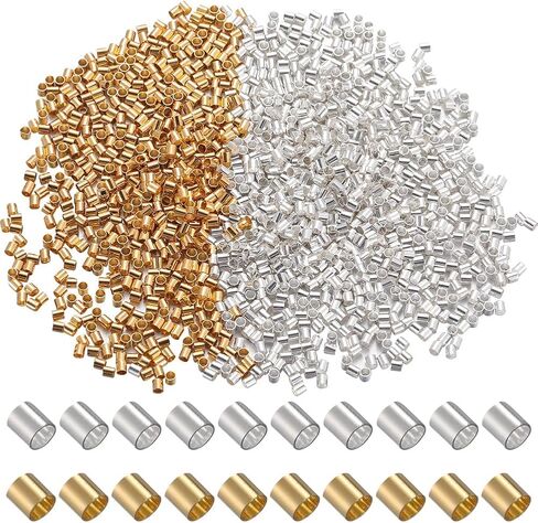 1 Box 2000Pcs Crimp Tube Beads 3mm Stopper Beads Metal Cords End capss Gold Silver Brass Crimper Loose Spacer Bead for Jewelry Making Supplies Crimping Beads DIY Bracelets Earrings Crafts in Saudi Arabia