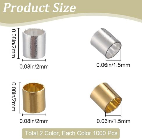 1 Box 2000Pcs Crimp Tube Beads 3mm Stopper Beads Metal Cords End capss Gold Silver Brass Crimper Loose Spacer Bead for Jewelry Making Supplies Crimping Beads DIY Bracelets Earrings Crafts in Saudi Arabia