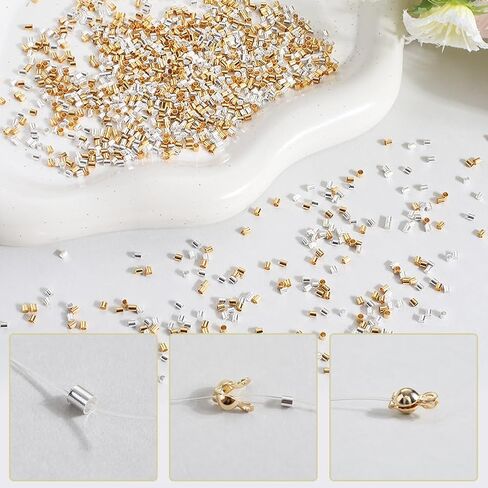1 Box 2000Pcs Crimp Tube Beads 3mm Stopper Beads Metal Cords End capss Gold Silver Brass Crimper Loose Spacer Bead for Jewelry Making Supplies Crimping Beads DIY Bracelets Earrings Crafts in Saudi Arabia
