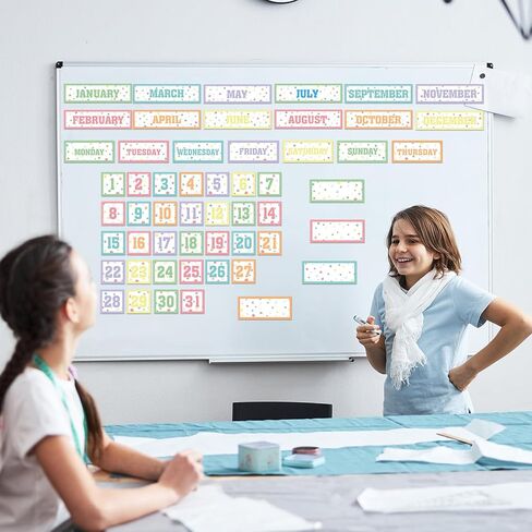 Ireer 54 Pcs Composition Calendar Magnets for Classroom Pastel Magnetic Fridge Calendar Months Days of The Week Number Magnets Date Indicators for Home Classroom Whiteboard Refrigerator Supplies in Saudi Arabia