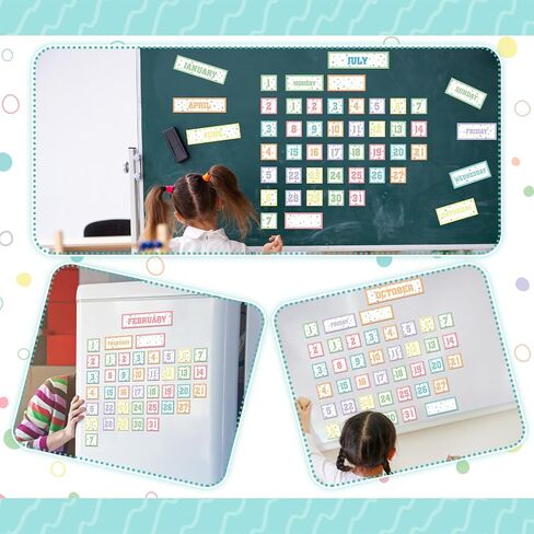Ireer 54 Pcs Composition Calendar Magnets for Classroom Pastel Magnetic Fridge Calendar Months Days of The Week Number Magnets Date Indicators for Home Classroom Whiteboard Refrigerator Supplies in Saudi Arabia