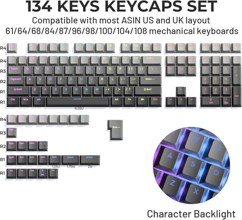 X XVX Shine من خلال Ceycaps PBT ، مفاتيح مخصصة 60 75 100 ٪ OEM ملفات تعريف ، قبعات مفتاح Doubleshot تم تعيينها لـ 61/64/68/84/87/100/104/108 لوحة مفاتيح ميكانيكية للألعاب ، التدرج الرمادي in Kuwait