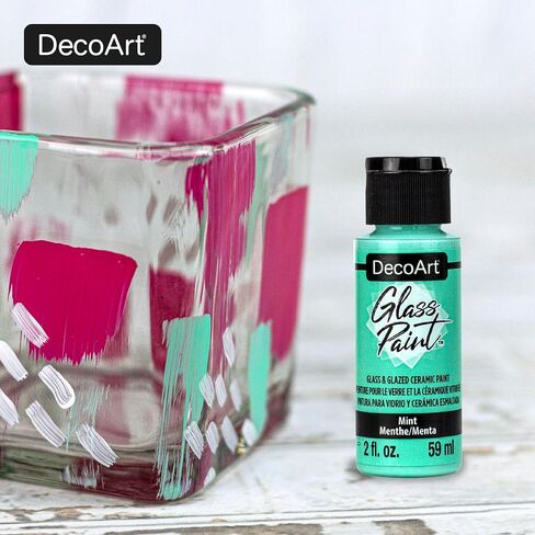 DecoArt Glass Paint, Primary Color Set, Acrylic Paint Ideal for Glass and Glazed Ceramics, Self Leveling Smooth Finish, 2 Fl Oz Bottle (Pack of 9) in Saudi Arabia
