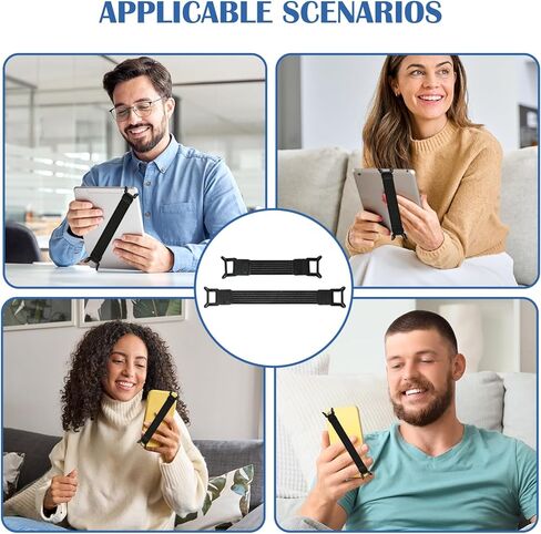 Universal Phone Tablet Hand Strap Holder 4 Pack for 5.2-11 Inch Devices, Adjustable Anti-Drop Elastic Grip Band, One Hand Operation Support for iPad Pro Air Mini Galaxy Tab Kindle eReaders (Black) in Kuwait