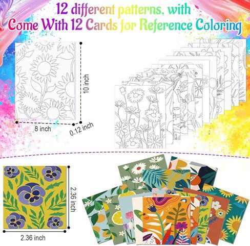 AmazingSpark 12 Set Paint and Sip Kit for Adults 8"x 10" Pre Drawn Canvas for Painting DlY Acrylic Paint Set with Brushes, 24 Colors(60ml, 2oz) for Date Night Party Supplies(Brilliant Scenery) in Kuwait