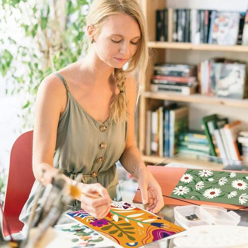 AmazingSpark 12 Set Paint and Sip Kit for Adults 8"x 10" Pre Drawn Canvas for Painting DlY Acrylic Paint Set with Brushes, 24 Colors(60ml, 2oz) for Date Night Party Supplies(Brilliant Scenery) in Kuwait