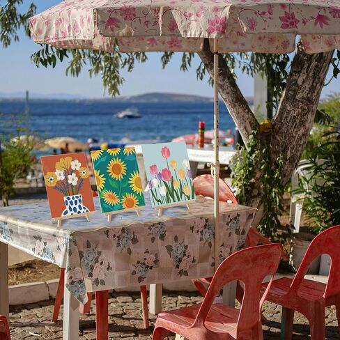 AmazingSpark 12 Set Paint and Sip Kit for Adults 8"x 10" Pre Drawn Canvas for Painting DlY Acrylic Paint Set with Brushes, 24 Colors(60ml, 2oz) for Date Night Party Supplies(Brilliant Scenery) in Kuwait