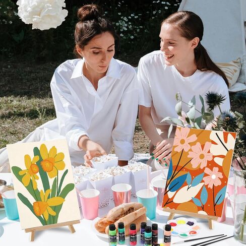 AmazingSpark 12 Set Paint and Sip Kit for Adults 8"x 10" Pre Drawn Canvas for Painting DlY Acrylic Paint Set with Brushes, 24 Colors(60ml, 2oz) for Date Night Party Supplies(Brilliant Scenery) in Kuwait